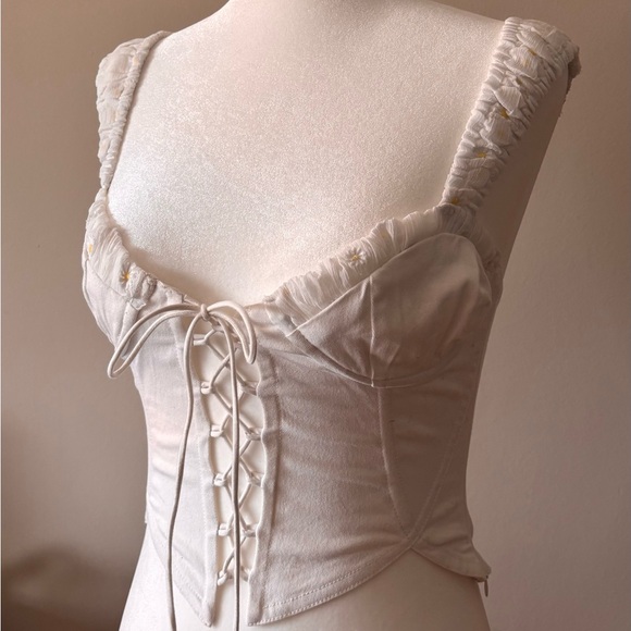 For Love And Lemons White Cotton Corset Blouse with Daisy Embroidery - Picture 2 of 7